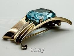 CROWN TRIFARI STERLING SILVER Alfred Philippe Large Blue Glass Retro Fur Clip
