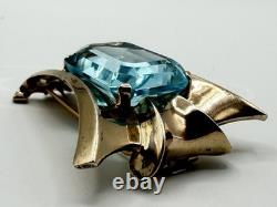 CROWN TRIFARI STERLING SILVER Alfred Philippe Large Blue Glass Retro Fur Clip
