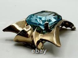 CROWN TRIFARI STERLING SILVER Alfred Philippe Large Blue Glass Retro Fur Clip
