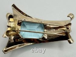CROWN TRIFARI STERLING SILVER Alfred Philippe Large Blue Glass Retro Fur Clip