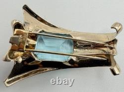 CROWN TRIFARI STERLING SILVER Alfred Philippe Large Blue Glass Retro Fur Clip