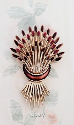 Crown TRIFARI Alfred Philippe Brown Enamel Spikelets Flowers Gold Tone Brooch