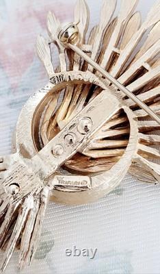 Crown TRIFARI Alfred Philippe Brown Enamel Spikelets Flowers Gold Tone Brooch