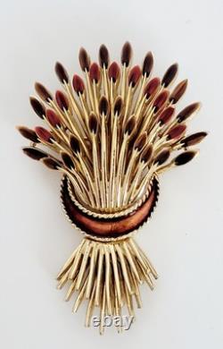 Crown TRIFARI Alfred Philippe Brown Enamel Spikelets Flowers Gold Tone Brooch