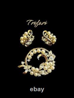 Crown TRIFARI Alfred Philippe ENCHANTED GARDEN Pearl Brooch Earrings Pat Pend