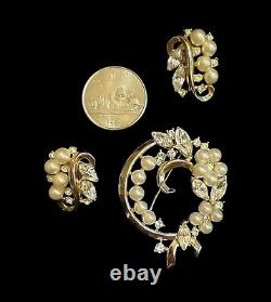 Crown TRIFARI Alfred Philippe ENCHANTED GARDEN Pearl Brooch Earrings Pat Pend