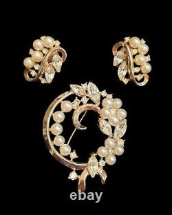 Crown TRIFARI Alfred Philippe ENCHANTED GARDEN Pearl Brooch Earrings Pat Pend