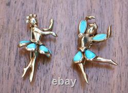 Crown TRIFARI Alfred Philippe Pair of Turquoise Ballet Petalettes Dancer Pins