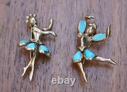 Crown TRIFARI Alfred Philippe Pair of Turquoise Ballet Petalettes Dancer Pins