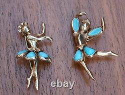 Crown TRIFARI Alfred Philippe Pair of Turquoise Ballet Petalettes Dancer Pins