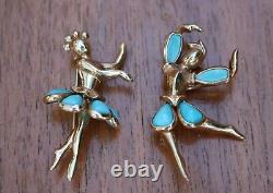 Crown TRIFARI Alfred Philippe Pair of Turquoise Ballet Petalettes Dancer Pins