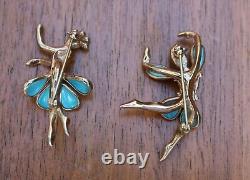 Crown TRIFARI Alfred Philippe Pair of Turquoise Ballet Petalettes Dancer Pins