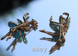 Crown TRIFARI Alfred Philippe Pair of Turquoise Ballet Petalettes Dancer Pins