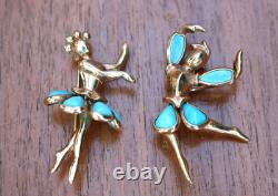 Crown TRIFARI Alfred Philippe Pair of Turquoise Ballet Petalettes Dancer Pins