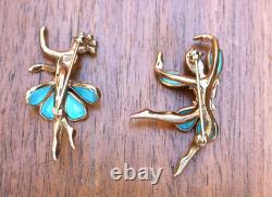 Crown TRIFARI Alfred Philippe Pair of Turquoise Ballet Petalettes Dancer Pins