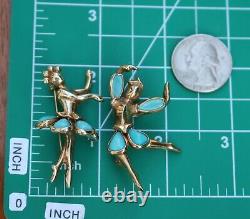 Crown TRIFARI Alfred Philippe Pair of Turquoise Ballet Petalettes Dancer Pins