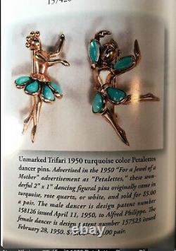 Crown TRIFARI Alfred Philippe Pair of Turquoise Ballet Petalettes Dancer Pins