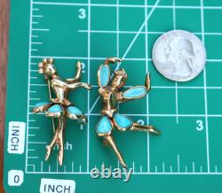 Crown TRIFARI Alfred Philippe Pair of Turquoise Ballet Petalettes Dancer Pins