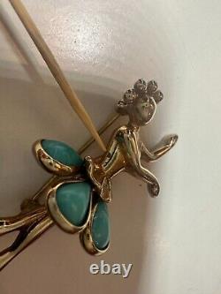 Crown TRIFARI Alfred Philippe Pair of Turquoise Ballet Petalettes Dancer Pins