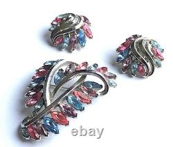 Crown TRIFARI Alfred Philippe Pink Blue Pastel Navette Brooch & Earring Set