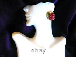 Crown TRIFARI Alfred Philippe Ruby & Enamel Cherries on a Branch Clip Earrings