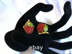 Crown TRIFARI Alfred Philippe Ruby & Enamel Cherries on a Branch Clip Earrings