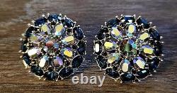 Crown TRIFARI Alfred Philippe circa 1939-1955 Blue Rhinestone Clip Earrings