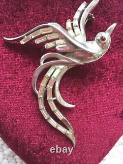 Crown TRIFARI Alfred Philippe signed baguette Rhineston Bird Brooch 3 1950