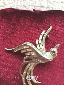 Crown TRIFARI Alfred Philippe signed baguette Rhineston Bird Brooch 3 1950