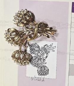 Crown TRIFARI Pat. Pend. Book Piece Alfred Philippe RHINESTONES Floral Brooch
