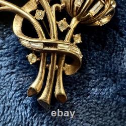 Crown TRIFARI Pat. Pend. Book Piece Alfred Philippe RHINESTONES Floral Brooch