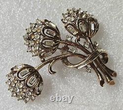 Crown TRIFARI Pat. Pend. Book Piece Alfred Philippe RHINESTONES Floral Brooch