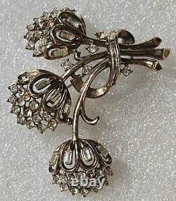 Crown TRIFARI Pat. Pend. Book Piece Alfred Philippe RHINESTONES Floral Brooch