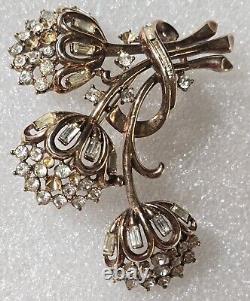 Crown TRIFARI Pat. Pend. Book Piece Alfred Philippe RHINESTONES Floral Brooch