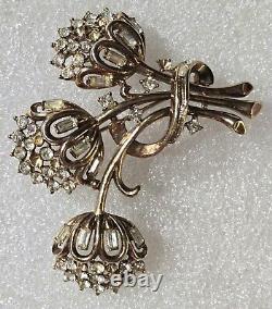 Crown TRIFARI Pat. Pend. Book Piece Alfred Philippe RHINESTONES Floral Brooch