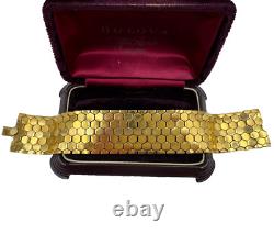 Crown Trifari 1945 Alfred Philippe Gold Tn Metal Honeycomb Thick Large Bracelet