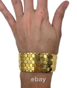 Crown Trifari 1945 Alfred Philippe Gold Tn Metal Honeycomb Thick Large Bracelet