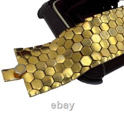 Crown Trifari 1945 Alfred Philippe Gold Tn Metal Honeycomb Thick Large Bracelet