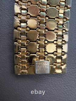 Crown Trifari 1945 Alfred Philippe Gold Tn Metal Honeycomb Thick Large Bracelet