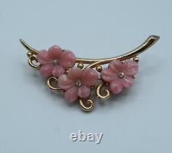 Crown Trifari 1950 Alfred Philippe Pink Glass Flowers Brooch Pin Signed