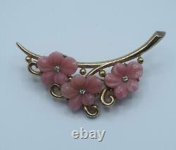 Crown Trifari 1950 Alfred Philippe Pink Glass Flowers Brooch Pin Signed