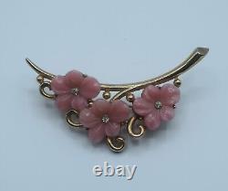 Crown Trifari 1950 Alfred Philippe Pink Glass Flowers Brooch Pin Signed