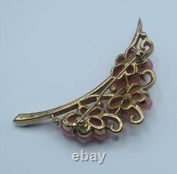 Crown Trifari 1950 Alfred Philippe Pink Glass Flowers Brooch Pin Signed