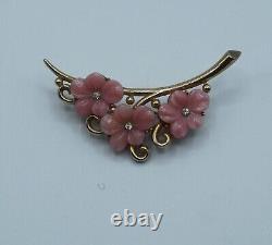 Crown Trifari 1950 Alfred Philippe Pink Glass Flowers Brooch Pin Signed