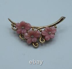 Crown Trifari 1950 Alfred Philippe Pink Glass Flowers Brooch Pin Signed