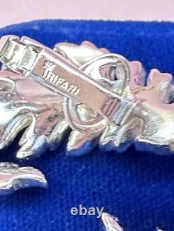 Crown Trifari 1952 Alfred Philippe Royal Plume Pave' Feather Brooch Earring Set