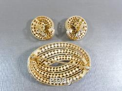 Crown Trifari 1963 Calvacade Rhinestone 18kgp Brooch & Earrings Alfred Philippe