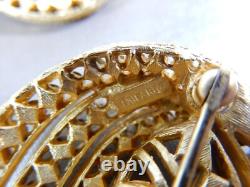Crown Trifari 1963 Calvacade Rhinestone 18kgp Brooch & Earrings Alfred Philippe
