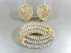 Crown Trifari 1963 Calvacade Rhinestone 18kgp Brooch & Earrings Alfred Philippe