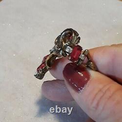 Crown Trifari ALFRED PHILIPPE Necklace RIBBON BOW Red Clear Rhinestone RARE FIND